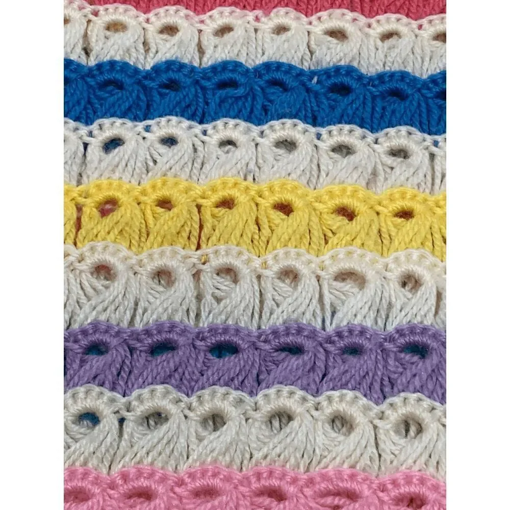 Granny Stripe Crochet Pattern Blanket With Tassel Multi-Color Size 42x58